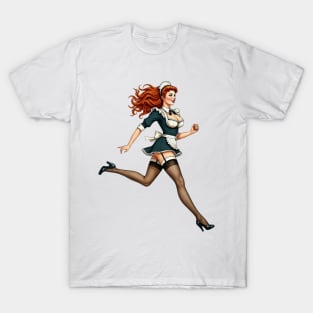 Redhead French Maid Pinup Model T-Shirt